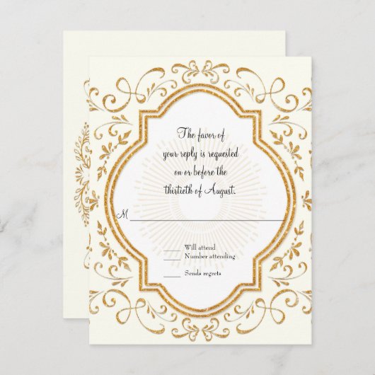 RSVP Quatrefoil Lijst Script Swirl Gold Glitter (Voorkant / Achterkant)