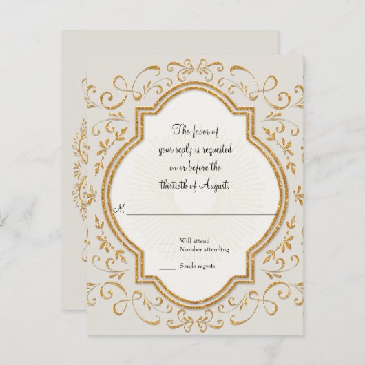 RSVP Quatrefoil Lijst Script Swirl Gold Glitter (Voorkant / Achterkant)