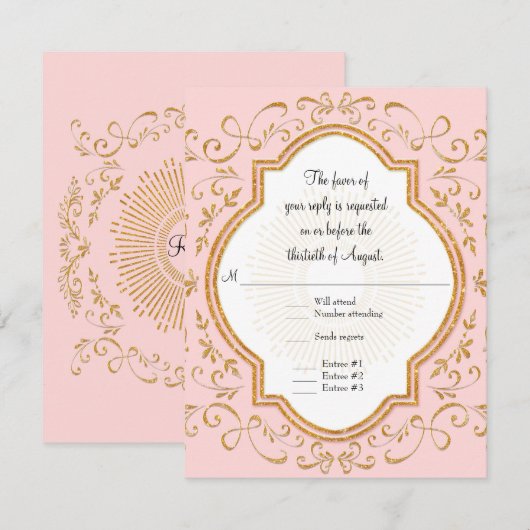 RSVP Quatrefoil Lijst Script Swirl Gold Glitter (Voorkant / Achterkant)