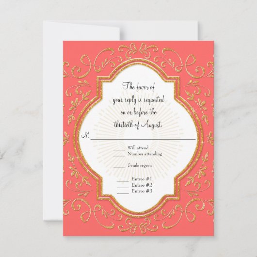 RSVP Quatrefoil Lijst Script Swirl Gold Glitter (Voorkant)