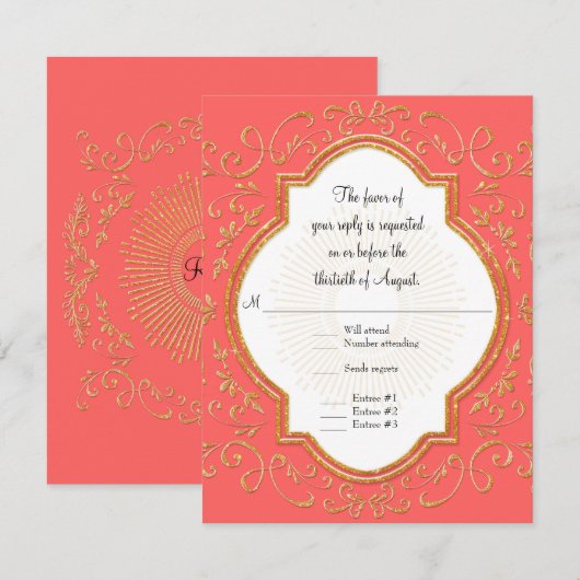 RSVP Quatrefoil Lijst Script Swirl Gold Glitter (Voorkant / Achterkant)