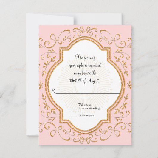 RSVP Quatrefoil Lijst Script Swirl Gold Glitter (Voorkant)