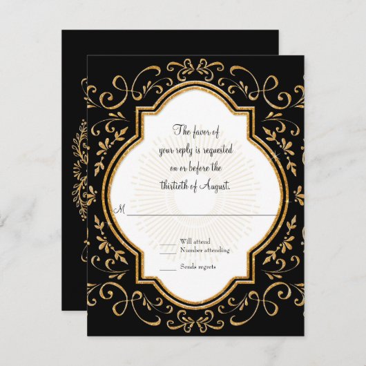 RSVP Quatrefoil Lijst Script Swirl Gold Glitter (Voorkant / Achterkant)