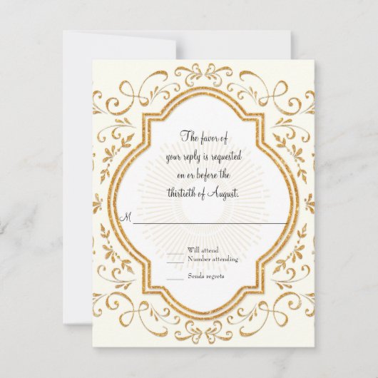 RSVP Quatrefoil Lijst Script Swirl Gold Glitter Kaartje (Voorkant)