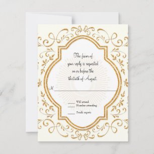 RSVP Quatrefoil Lijst Script Swirl Gold Glitter Kaartje