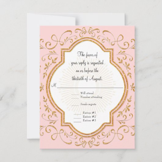 RSVP Quatrefoil Lijst Script Swirl Gold Glitter Kaartje (Voorkant)