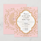 RSVP Quatrefoil Lijst Script Swirl Gold Glitter Kaartje (Voorkant / Achterkant)