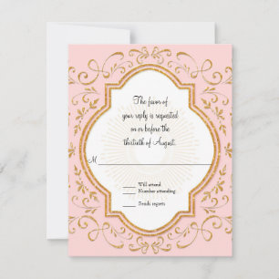 RSVP Quatrefoil Lijst Script Swirl Gold Glitter Kaartje