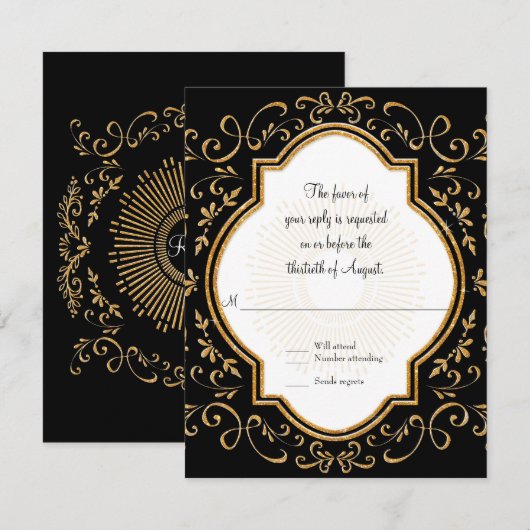 RSVP Quatrefoil Lijst Script Swirl Gold Glitter Kaartje (Voorkant / Achterkant)