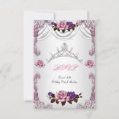 RSVP Quinceanera 15 15e witte roze rozen Tiara Kaart (Voorkant)