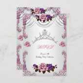 RSVP Quinceanera 15 15e witte roze rozen Tiara Kaart (Voorkant / Achterkant)