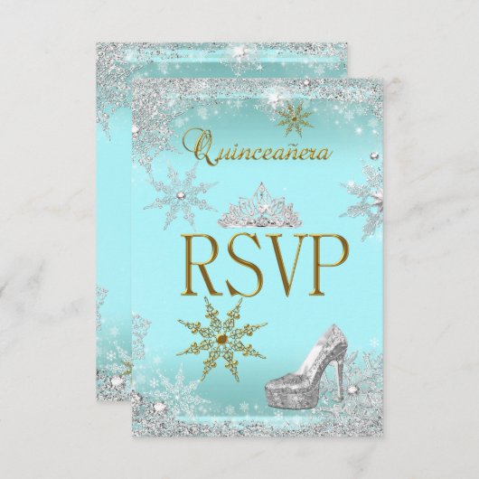 RSVP Quinceanera 15 Silver Blauwgroen Gold Elite (Voorkant / Achterkant)