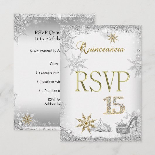 RSVP Quinceanera 15 Zilver Wit Goud Elite (Voorkant / Achterkant)