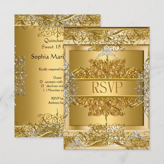 RSVP Quinceañera 15e verjaardag Goud (Voorkant / Achterkant)