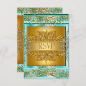 RSVP Quinceañera 15e Verjaardag Goud Blauwgroen (Voorkant / Achterkant)