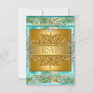 RSVP Quinceañera 15e verjaardag Goud Teal Kaartje