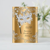 RSVP Quinceanera 15e verjaardag gouden maskerade (Staand voorkant)