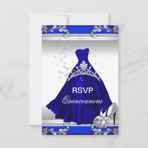 RSVP Quinceanera 15e verjaardag Koningsblauwe jurk Kaart