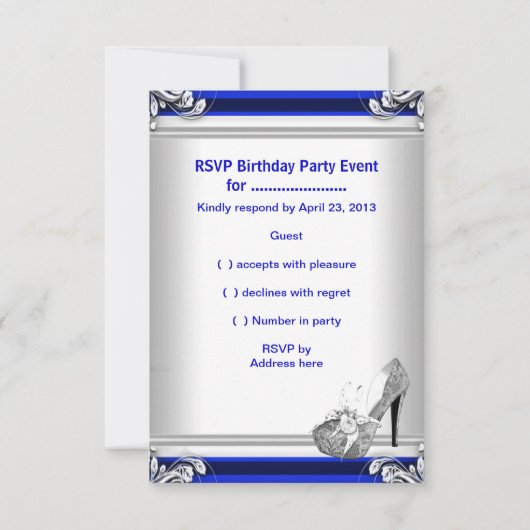 RSVP Quinceanera 15e verjaardag Royal Blue Dress Kaart (Achterkant)