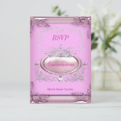 RSVP Quinceañera 15e Verjaardag Roze Wit Zilver (Staand voorkant)