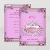 RSVP Quinceañera 15e Verjaardag Roze Wit Zilver (Voorkant / Achterkant)