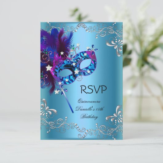 RSVP Quinceanera 15e Verjaardagsfeest Masquerade (Staand voorkant)