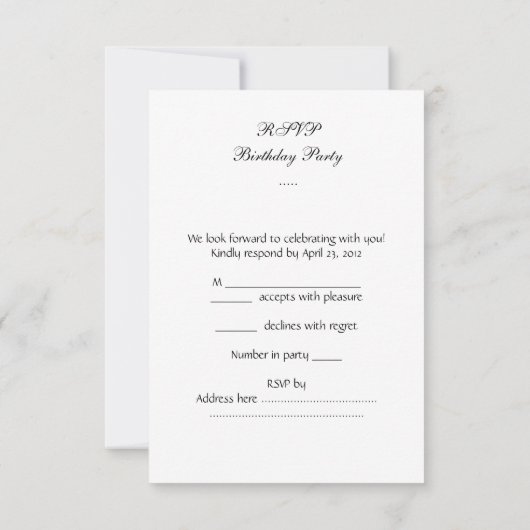 RSVP Quinceanera 15e Verjaardagsfeest Masquerade (Achterkant)