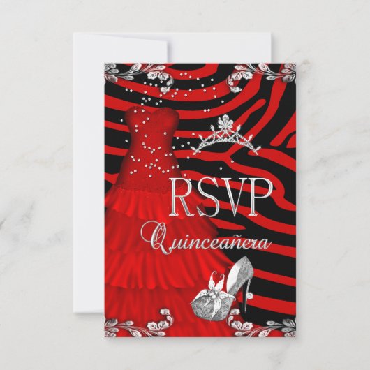 RSVP Quinceanera 15th Zebra Red Dress Shoe Kaart (Voorkant)