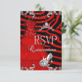 RSVP Quinceanera 15th Zebra Red Dress Shoe Kaart (Staand voorkant)