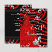 RSVP Quinceanera 15th Zebra Red Dress Shoe Kaart (Voorkant / Achterkant)