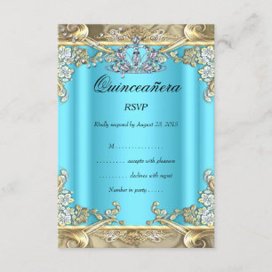 RSVP Quinceanera Blauw Aqua Turquoise Goud 15e Ver Kaartje
