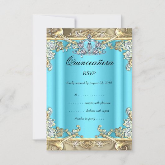 RSVP Quinceanera Blue Aqua Blauwgroen Gold 15e ver (Voorkant)