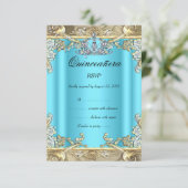 RSVP Quinceanera Blue Aqua Blauwgroen Gold 15e ver (Staand voorkant)