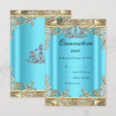 RSVP Quinceanera Blue Aqua Blauwgroen Gold 15e ver (Voorkant / Achterkant)