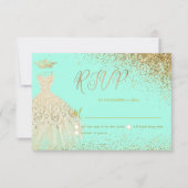 RSVP Quinceañera, Glitters Gown, Faux Gold+Mint Kaart (Voorkant)