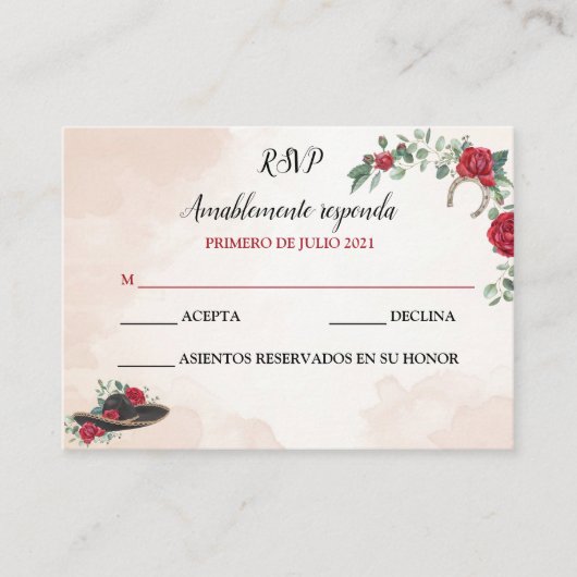 RSVP QUINCEANERA Mariachi Charra Waterverf Visitekaartje (Voorkant)