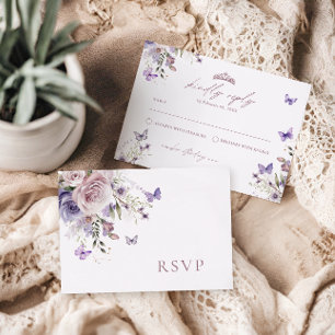 RSVP Quinceañera Paarse Vlinder Bloemen Kaart