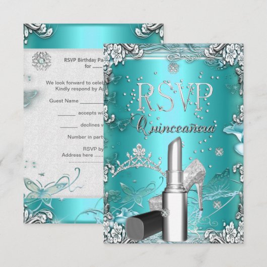 RSVP Quinceanera Party Blauwgroen Tiara Lipstick S (Voorkant / Achterkant)