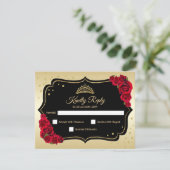 RSVP Quinceanera Party - Gold Black Red Card Kaart (Staand voorkant)