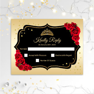 RSVP Quinceanera Party - Gold Black Red Card Kaart