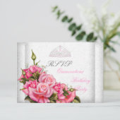 RSVP Quinceanera  Roze Rozen Wit 15e (Staand voorkant)
