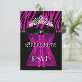 RSVP Quinceanera Roze Zebra Zwart Tiara Corset (Staand voorkant)