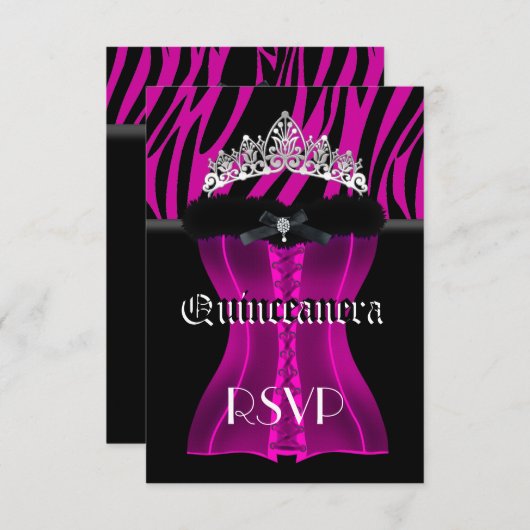 RSVP Quinceanera Roze Zebra Zwart Tiara Corset (Voorkant / Achterkant)
