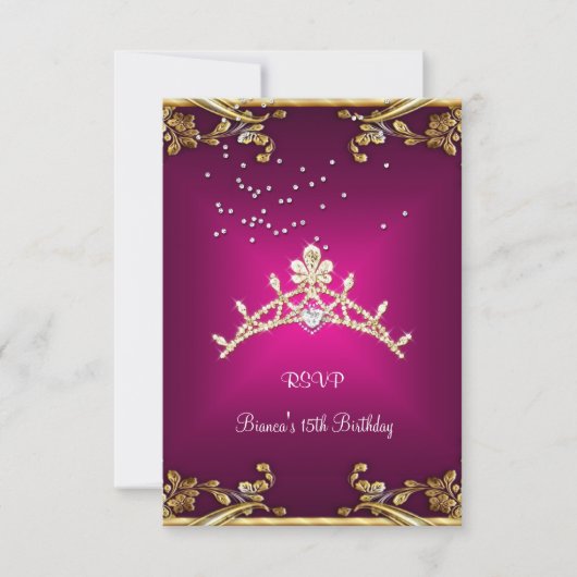 RSVP Quinceanera Verjaardag Roze Tiara Gold Diamon (Voorkant)