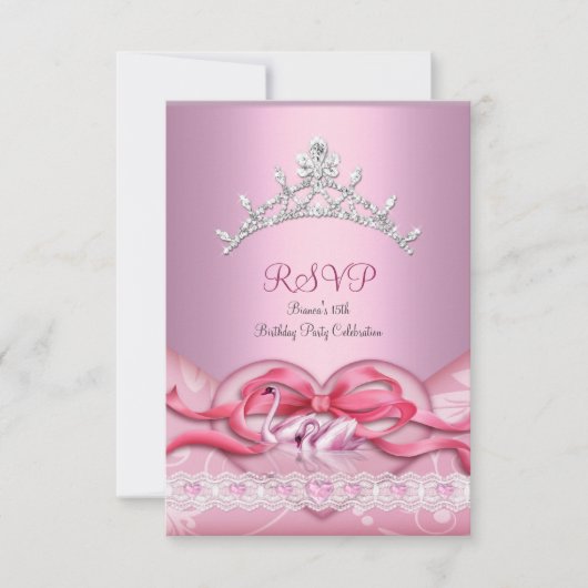RSVP Quinceanera Witte Roze Zwanen Tiara Hart (Voorkant)