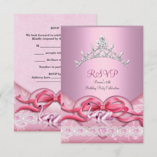 RSVP Quinceanera Witte Roze Zwanen Tiara Hart (Voorkant / Achterkant)