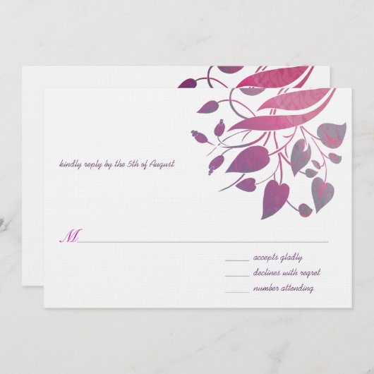 RSVP Raspberry Wisteria Gray Wedding RSVP Kaart (Voorkant / Achterkant)