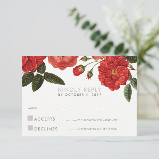 RSVP REACTIE chique rode rozen bloemenbloem (Staand voorkant)