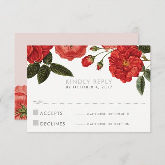 RSVP REACTIE chique rode rozen bloemenbloem (Voorkant / Achterkant)