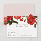 RSVP REACTIE chique rode rozen bloemenbloem Kaartje (Voorkant / Achterkant)